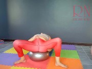 Preview 1 of Regina Noir. A woman in yoga leotards practices yoga in the gym. Transparent red leotard yoga. 2