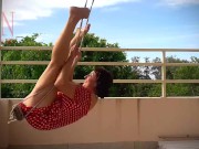 Preview 4 of Cute housewife has fun without panties on the swing. Slut swings and shows her perfect pussy.