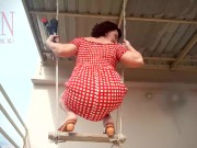 Preview 3 of Depraved housewife swinging with panties on a swing