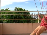 Preview 3 of Cute housewife has fun without panties on the swing Slut swings and shows her perfect pussy 1