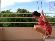 Preview 5 of Cute housewife has fun without panties on the swing Slut swings and shows her perfect pussy 1