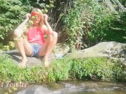 Preview 3 of Sexy girl pissing on the grass between the forest river - almost caught by strangers Angel Fowler