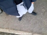 Preview 3 of Guy in sweatpants PISSING at a bus STOP