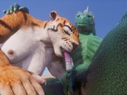 Preview 3 of Wild Life / Scaly Furry Porn Dragon with Tiger Girl