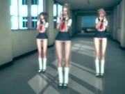 Preview 5 of Dripping cute girls in slut uniform with dildos sexy dance MMD R18