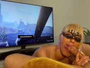 Preview 6 of Beautiful amateur blonde can't stop gagging on my dick while I play GTA Online | Saliva Bunny