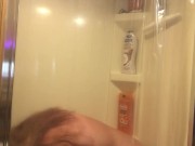Preview 1 of Goddessloves a good shower enema and doupche, watch water spray off my hard nipples and DD tits! BJ