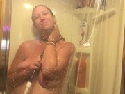 Preview 5 of Goddessloves a good shower enema and doupche, watch water spray off my hard nipples and DD tits! BJ