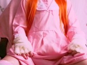 Preview 3 of Pov teen roleplay shemale Futanari masturbs her little pink dick in kawaii Japanese dress (dildo)