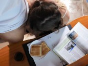 Preview 1 of Cum breakfast-toast with milk while I am reading