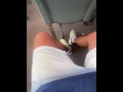 Preview 5 of babe jerks off a big dick in a bus full of people
