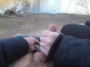 Preview 4 of Risky Public Handjob with Cumshot at Lake