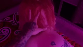 Sexy Tattoed redhead smokes weed, sucks D and gets fucked after bath