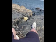 Preview 1 of CAUGHT Public coast wank on rocks - Cornwall - beach shore while people walk by