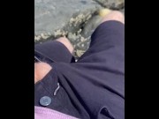 Preview 2 of CAUGHT Public coast wank on rocks - Cornwall - beach shore while people walk by