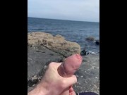 Preview 4 of CAUGHT Public coast wank on rocks - Cornwall - beach shore while people walk by