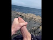 Preview 6 of CAUGHT Public coast wank on rocks - Cornwall - beach shore while people walk by