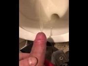 Preview 6 of Hung Guy taking a Piss in a Public Bathroom and getting Hard while Peeing