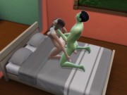 Preview 2 of The girl made a blowjob to an alien guest and then fucked his green member Sims4
