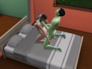 Preview 3 of The girl made a blowjob to an alien guest and then fucked his green member Sims4