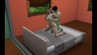 The girl made a blowjob to an alien guest and then fucked his green member Sims4