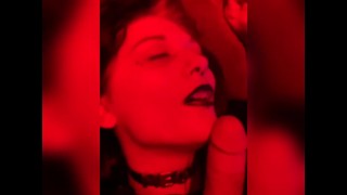 short sneak peak of brand new amateur Daria Doom! goth slut with wrists cuffed sucks cock