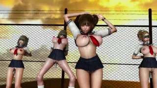 Submissive school girls in slut uniform dancing on the classroom roof MMD R18