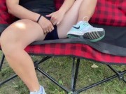 Preview 1 of Upskirt in the Park - Pussy Flashing & Fingering herself in Public