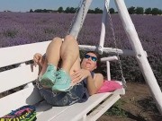 Preview 4 of Naked in Lavender Field # PEE on flowers # Butt Plug flashing in nature