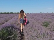 Preview 5 of Naked in Lavender Field # PEE on flowers # Butt Plug flashing in nature