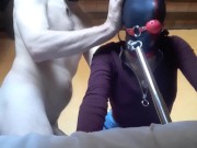 Preview 2 of tied, blinfolded and ball gagged then has to suck a big cock, rough deepthroat