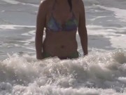 Preview 2 of My wife, a Latin mother, exhibits herself on the beach and masturbates in front of the hotel owner,