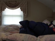 Preview 5 of Puffer Jacket Fetish Guy Fucks Huge Shiny Coat. Humping on Bed.