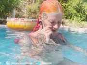 Preview 4 of Alternate Couple, gets horny in pool with massive loads on tits