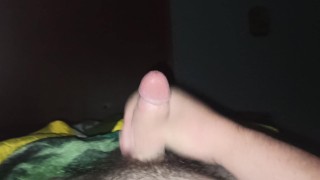 Fat dick teen jerks in bed with 2 cum shots