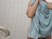 Preview 5 of Amateur American MILF getting out of the shower. Nice big saggy mature tits