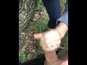 Preview 5 of Blowjob in the WOODS & a tasty Cumshot on her PHAT ASS that he eats up as it drips down to her hole