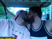 Preview 4 of Big Grindr chub fucked by tattooed guy outside on Golf Cart