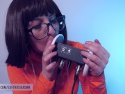 Preview 2 of SFW ASMR Velma Cosplay Ear Licking - PASTEL ROSIE Ear Eating - Tingly Scooby Doo 3Dio Microphone POV