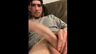 Young stud jerking huge cock 