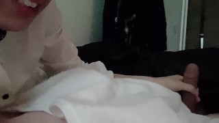 Handsome handjob masturbation before good night Hand job ejaculation by a guy in his y-shirt