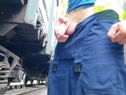 Preview 3 of Railroad worker masturbates and cums in a found condom