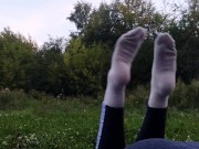 Preview 1 of Such tempting feet!  Cutie outdoors in a public place with a beautiful ass and legs