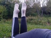 Preview 6 of Such tempting feet!  Cutie outdoors in a public place with a beautiful ass and legs