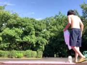 Preview 3 of A Korean Japanese idol who masturbates with a mattress in the park!【Big dick】【Techno break】