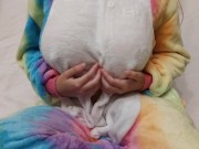 Preview 1 of Titjob in kigurumi cosplay with latex suit silicone pov kawaii femboy