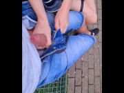 Preview 5 of First time in public, Quick amateur handjob in public netherlands park (teaser)
