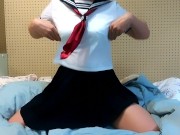 Preview 6 of Crossdresser Wearing a Bra and sailor fuku and Diapers (no Jerking off but Showing my Thick Diaper)