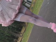 Preview 4 of Pink Sissy Ponyboy In Sexy Stockings Posing In Public And Jumping On The Cam