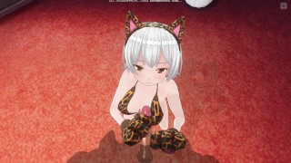 3D HENTAI Neko girl strokes your dick with her paws